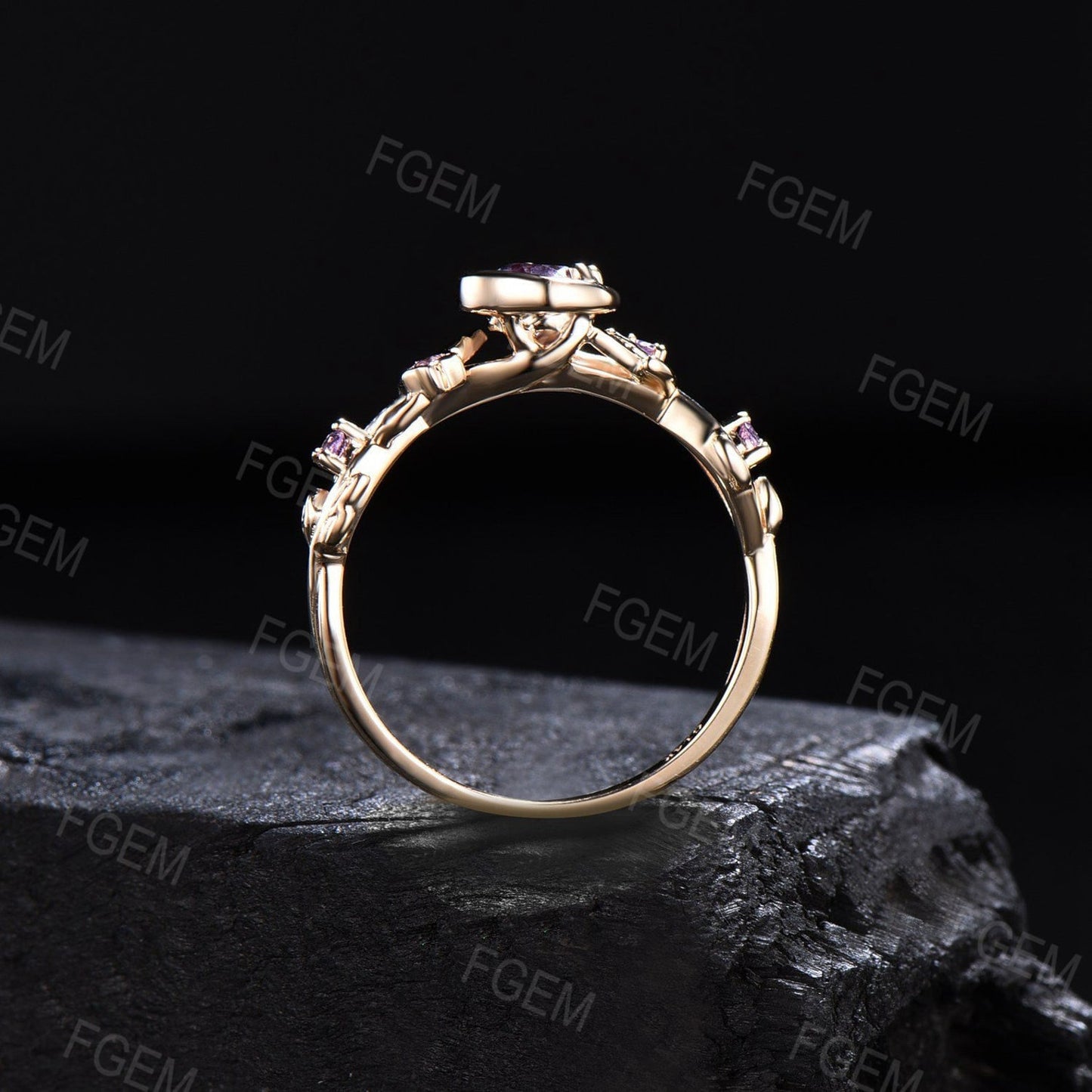 Nature Inspired Moon Star Design Amethyst Opal Engagement Ring Sterling Silver 5mm Round Fire Opal Ring Branch Leaf Amethyst Wedding Rings