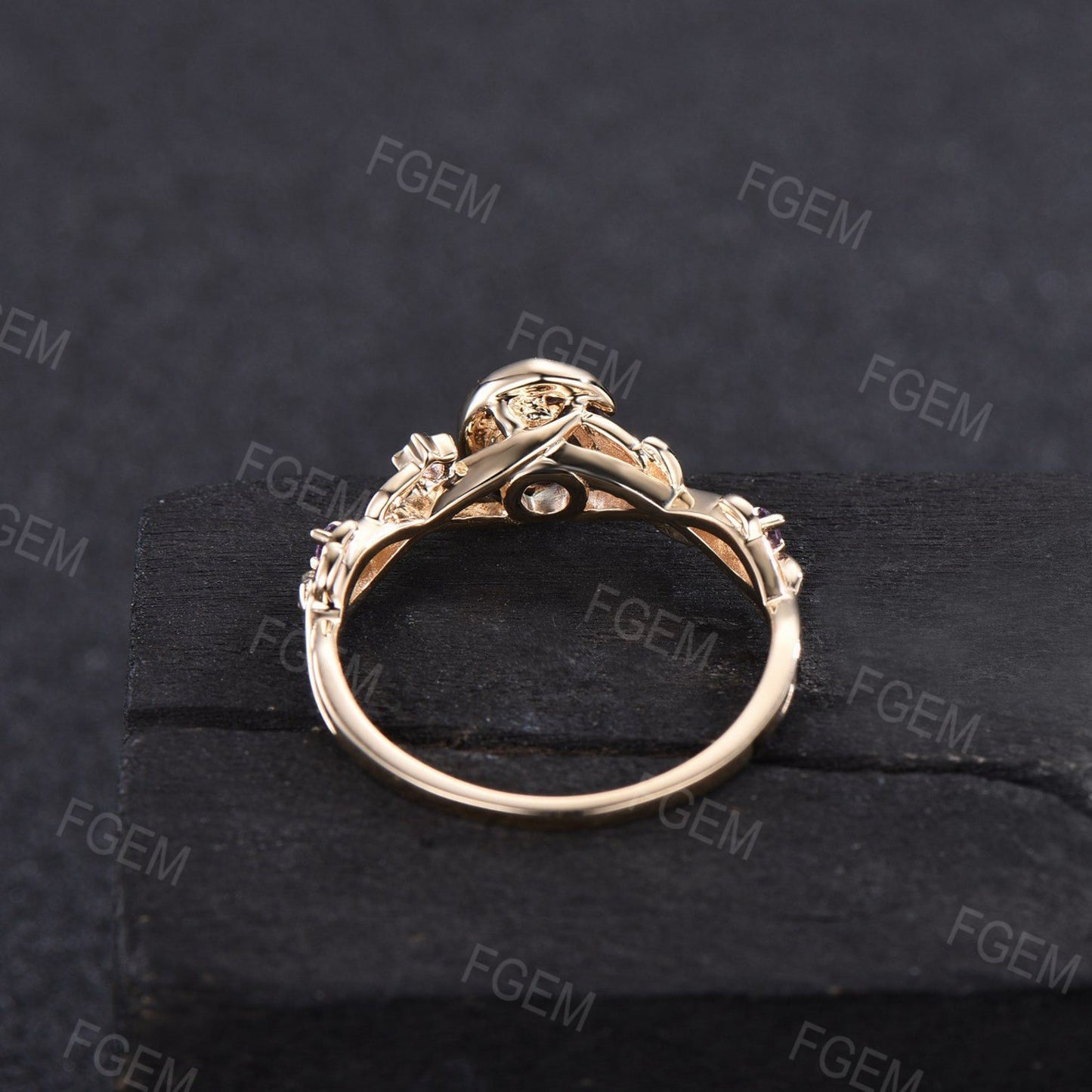 Moon Star Design 5mm Ruby Opal Jewelry 10K Yellow Gold Nature Inspired Red Ruby Promise Ring Anniversary Ring For Women July Birthstone Gift