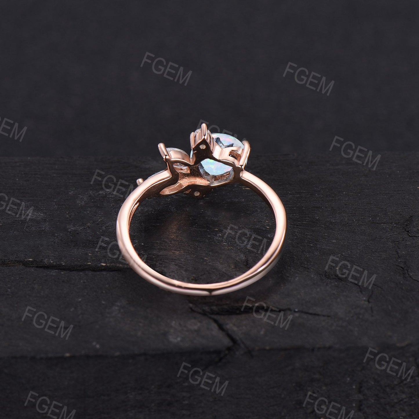 White Opal Ring for Women Rose Gold Ring Pear Opal Engagement Ring Sterling Silver Cluster Moissanite Ring October Birthstone Jewelry Gift