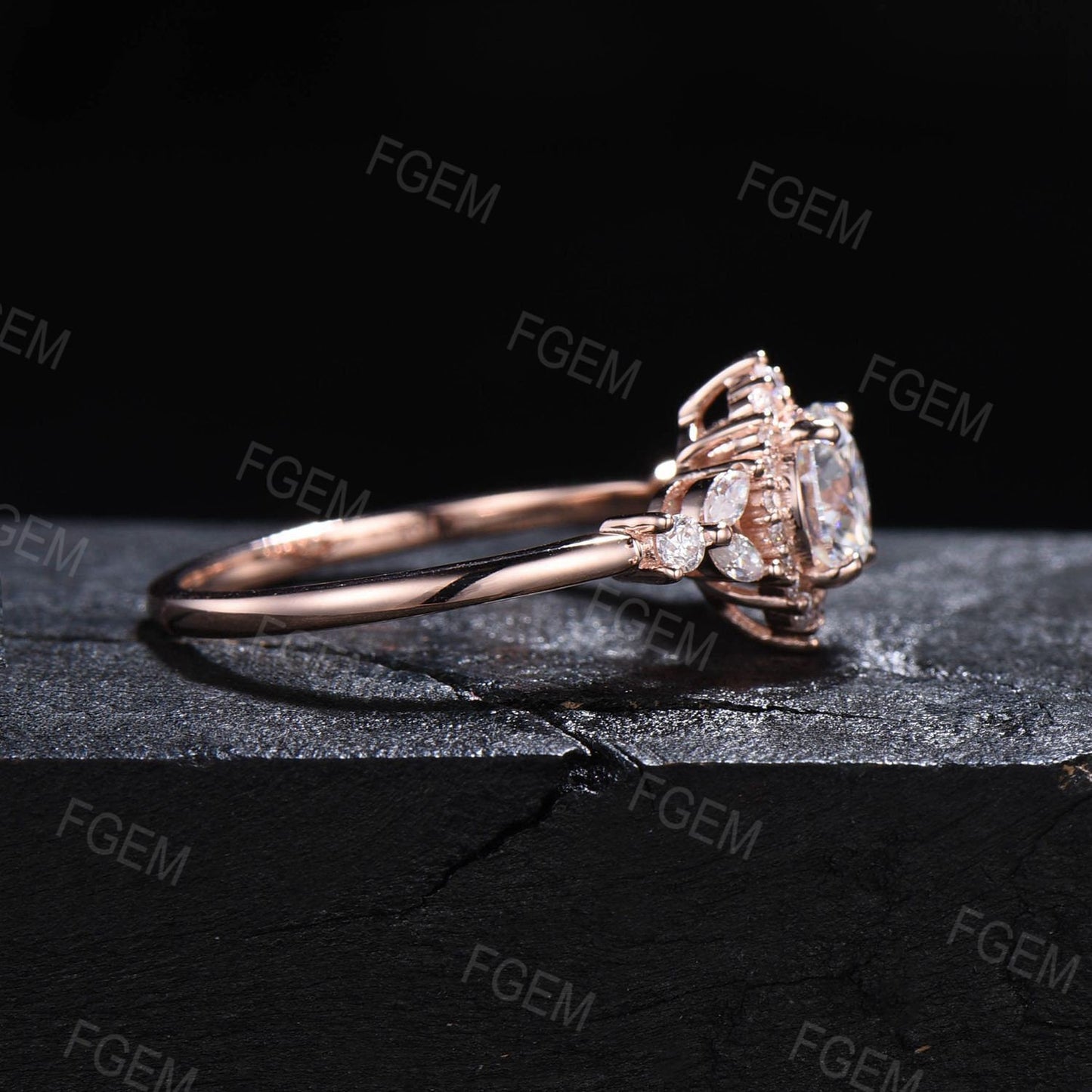 Moissanite Diamond Halo Wedding Ring Cluster Engagement Ring Unique Flower Design Round Moissanite Diamond Jewelry Vintage Anniversary Gift