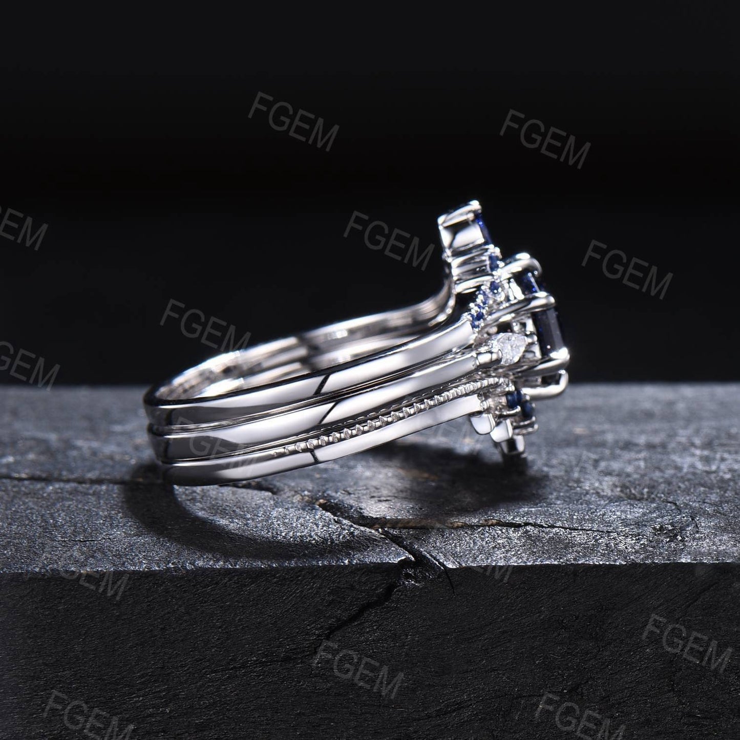 Sterling Silver Blue Sapphire Engagement Ring Vintage 1ct Hexagon Bridal Set September Birthstone Promise Ring Blue Gemstone Jewelry Women