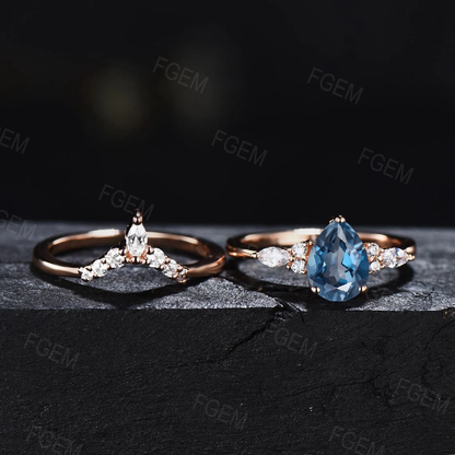 Sterling Silver Natural London Blue Topaz Ring Blue Gemstone Ring December Birthstone Wedding Ring London Blue Topaz Bridal Set Promise Gift