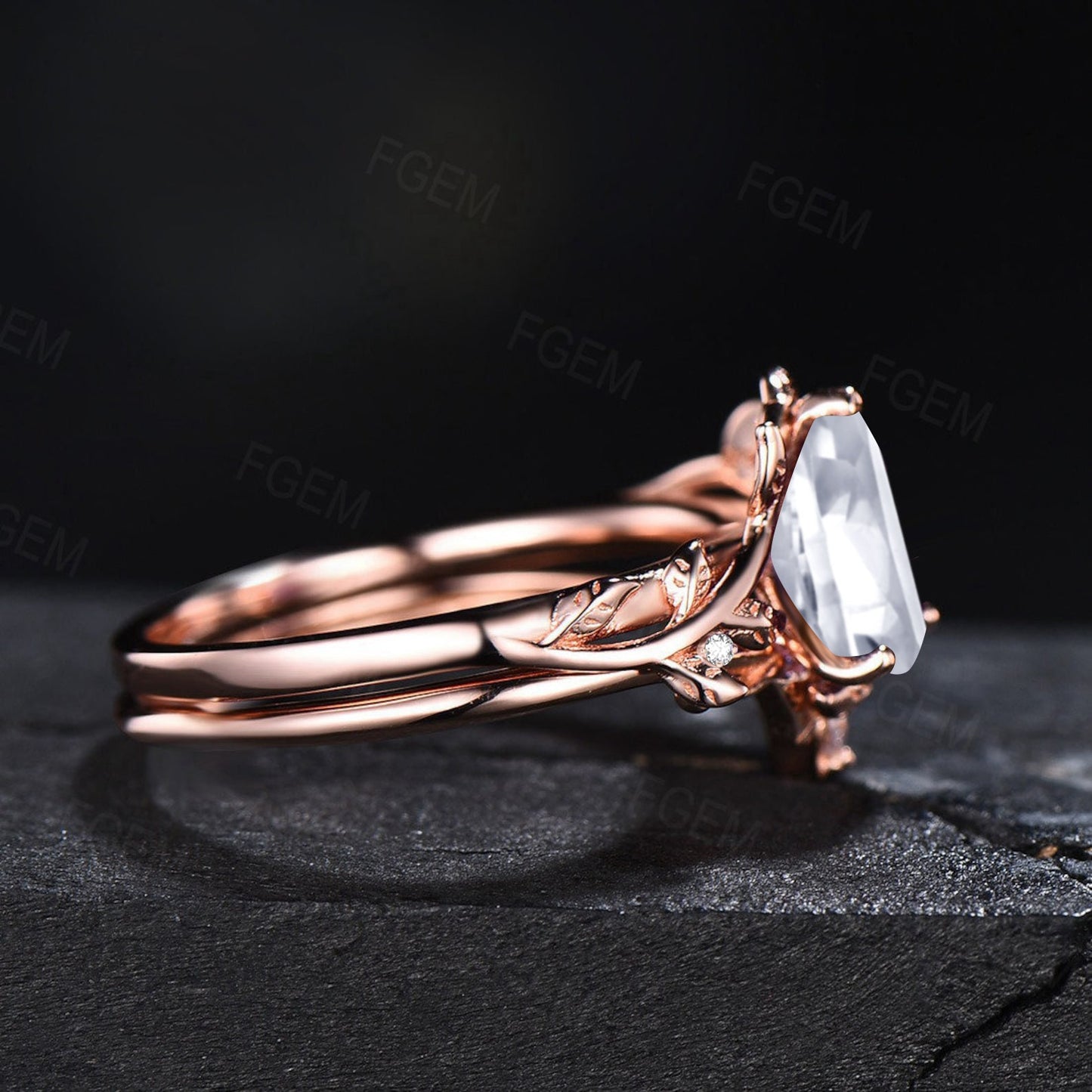 1.25ct Pear Moissanite Nature Engagement Ring 10K Rose Gold Cluster Diamond Wedding Ring Leaf Vine Moissanite Bridal Set Anniversary Gifts