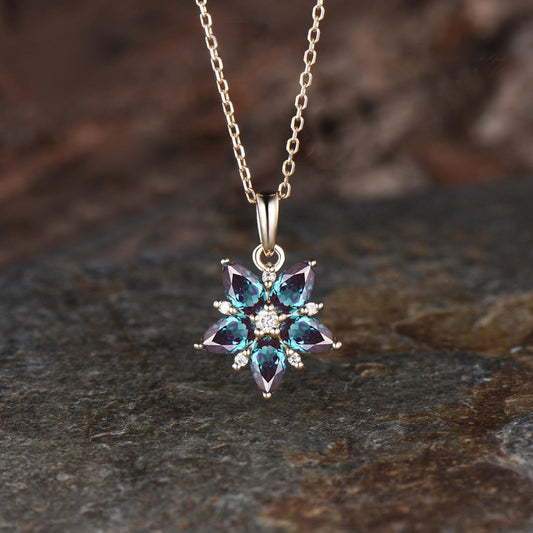 Art Deco Pear Cut June Birthstone Alexandrite Necklace Dainty 14k White Gold Cherry Necklace Birthday Gift