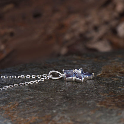 Art Deco Pear Cut June Birthstone Alexandrite Necklace Dainty 14k White Gold Cherry Necklace Birthday Gift