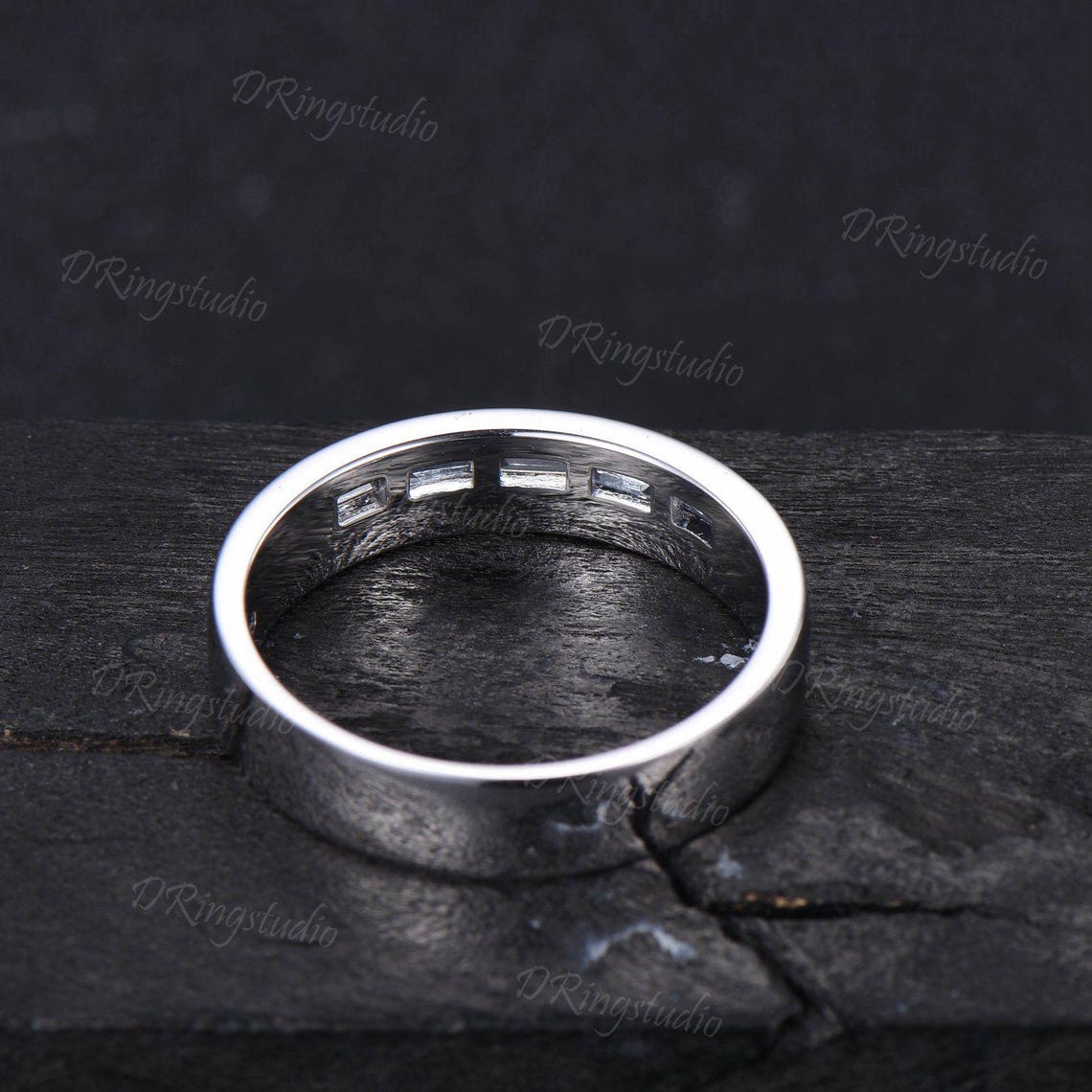 Baguette Alexandrite Mens Wedding Band 6mm White Gold Two Row Moissanite Mens Gemstone Ring Anniversary Gift for Him Husband Promise Band
