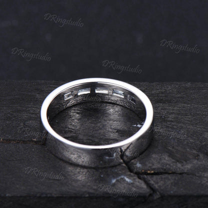 Baguette Alexandrite Mens Wedding Band 6mm White Gold Two Row Moissanite Mens Gemstone Ring Anniversary Gift for Him Husband Promise Band