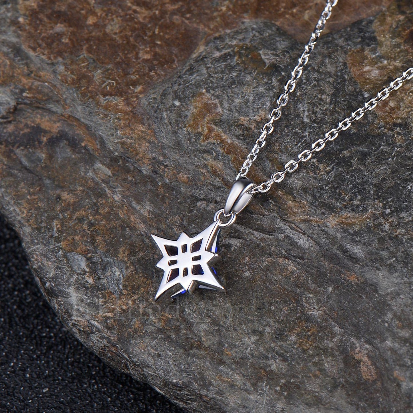 Minimalist 14K White gold Kite Cut Blue Sapphire Necklace Unique September Birthstone Blue Gemstone Polaris Pendant Delicate Necklace Gift