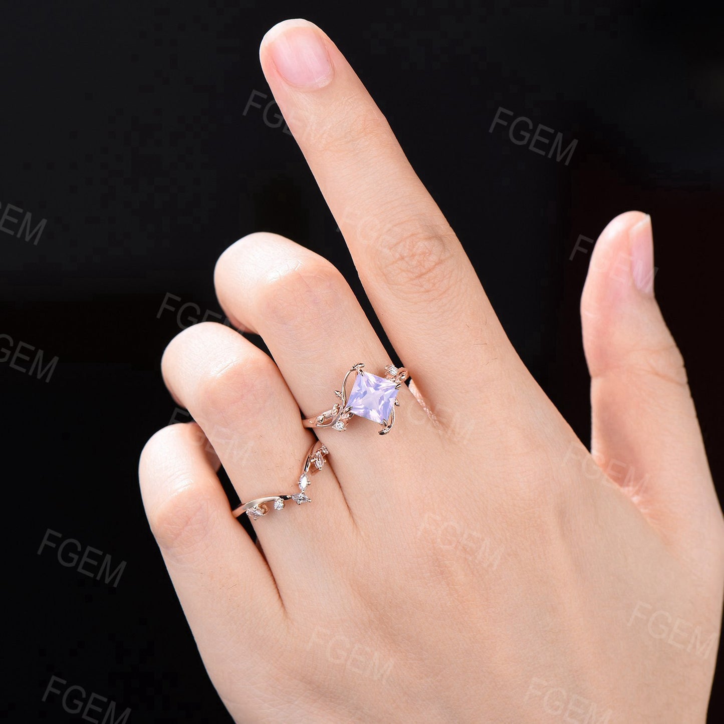 Vintage Princess Lavender Amethyst Engagement Ring Branch Leaf Vine Amethyst Promise Ring Nature Inspired Moissanite Bridal Set Gift for Her