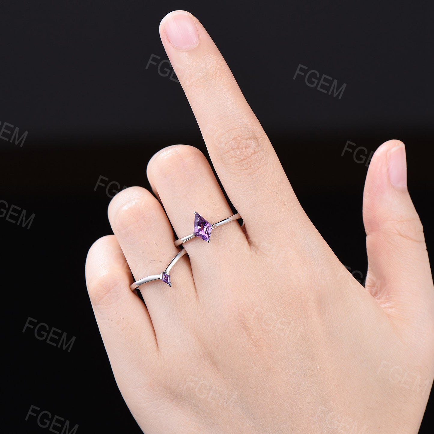 Unique 1CT Kite Cut Natural Amethyst Engagement Ring Set Purple Crystal Wedding Ring Set Purple Gemstone Ring Set Solitaire Amethyst Bridal Set