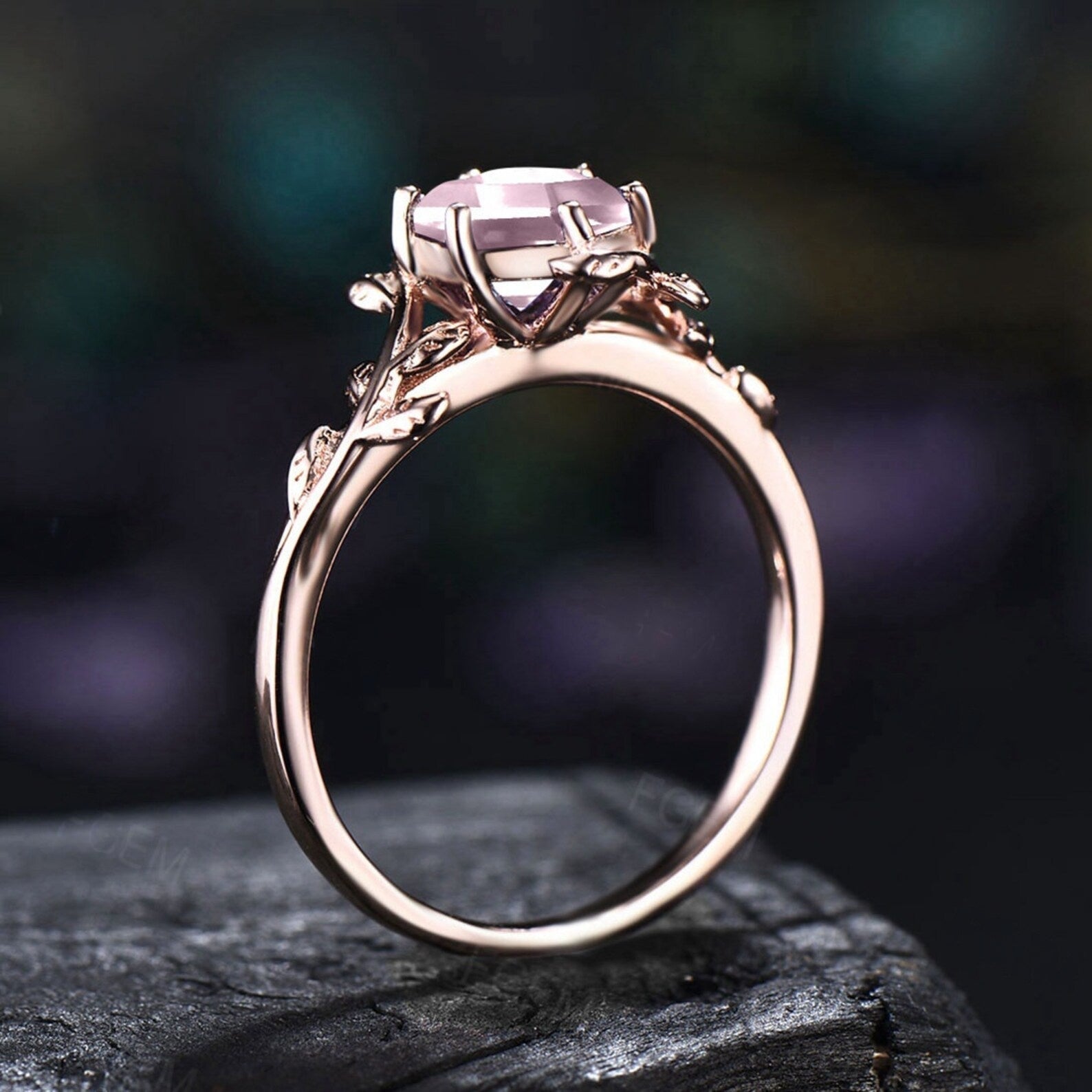 Pink Crystal Ring 1ct Round Natural Rose Quartz Engagement offers Ring Valentine's Day Gift Promise Ring Wedding Gemstone Ring Dainty Healing Ring