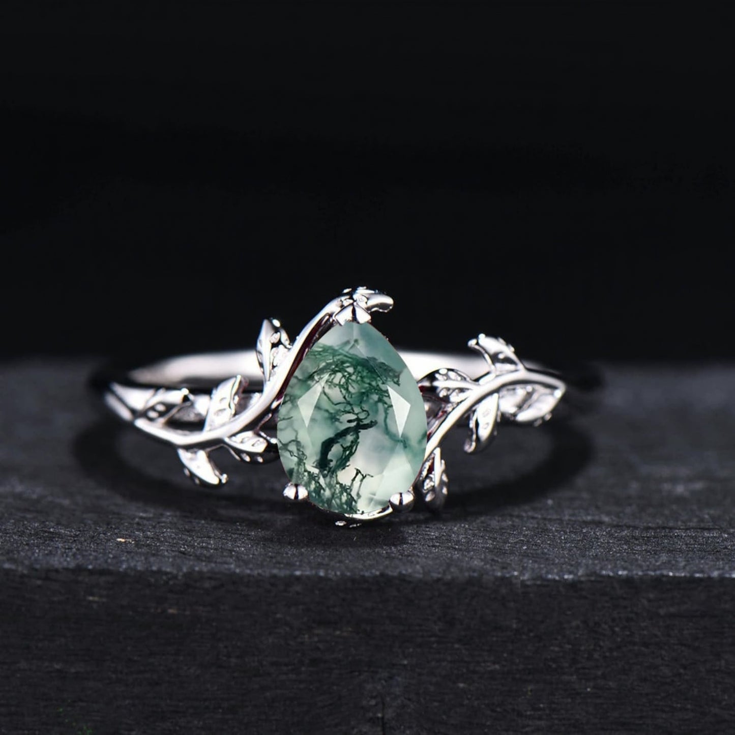 Natural Moss Agate Ring Vintage Hexagon Engagement Ring Inspired