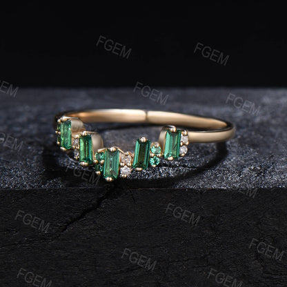 Unique Baguette Cut Emerald Band 14k Solid Gold Contour Wedding Band Half Eternity Minimalist Emerald Ring Stacking Band Anniversary Gift