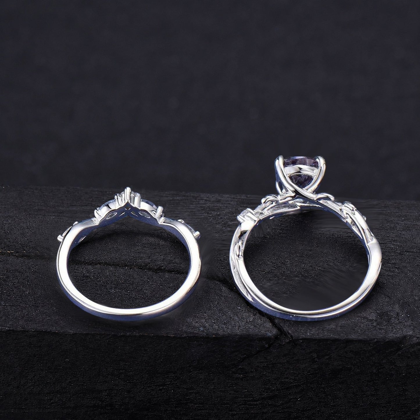 1.25CT Pear Cut Cornflower Blue Sapphire Engagement Ring Set White Gold Twig Vine Moonstone Sapphire Wedding Ring Fantasy Cut Bridal Ring