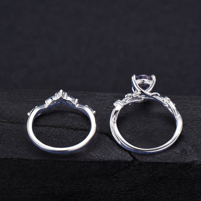 1.25CT Pear Cut Cornflower Blue Sapphire Engagement Ring Set White Gold Twig Vine Moonstone Sapphire Wedding Ring Fantasy Cut Bridal Ring