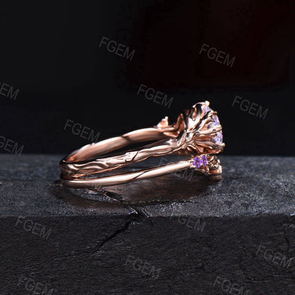 Twig Leaf Natural Lavender Amethyst Engagement Ring Rose Gold Floral Amethyst Wedding Ring Branch Textured Purple Crystal Ring Proposal Gift