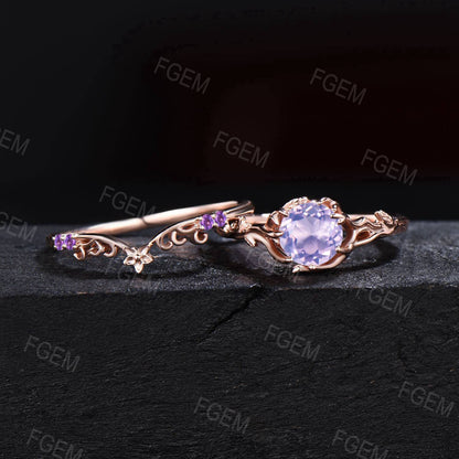 Twig Leaf Natural Lavender Amethyst Engagement Ring Rose Gold Floral Amethyst Wedding Ring Branch Textured Purple Crystal Ring Proposal Gift