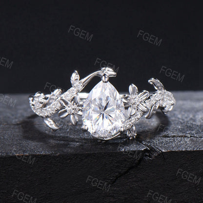 Flower Pear Shaped Moissanite Engagement Ring Set Cluster Moissanite Diamond Floral Wedding Ring Gold Celtic Knot Bridal Set Proposal Gifts