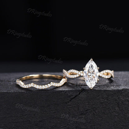 2ct Marquise Lab Grown Diamond Engagement Ring 14K Yellow Gold Twist Eternity Bridal Ring IGI Certified Diamond Wedding Ring Proposal Gift