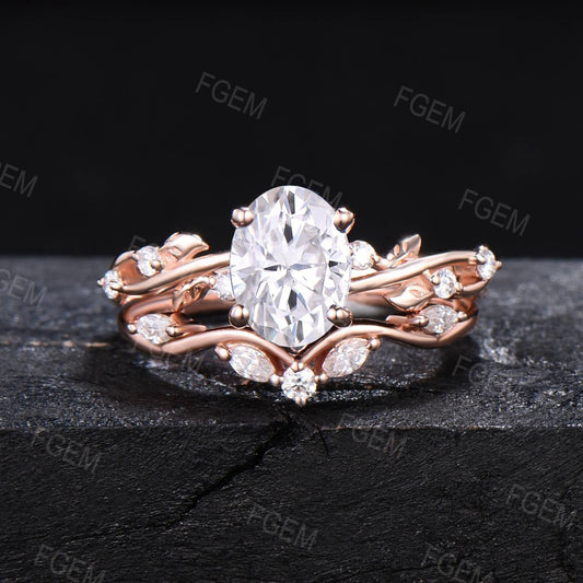 1.5ct Oval Moissanite Ring Set Nature Inspired Entangled Vines Moissanite Ring Classic Twig Leaf Ring Moissanite Botanical Ring Promise Gift