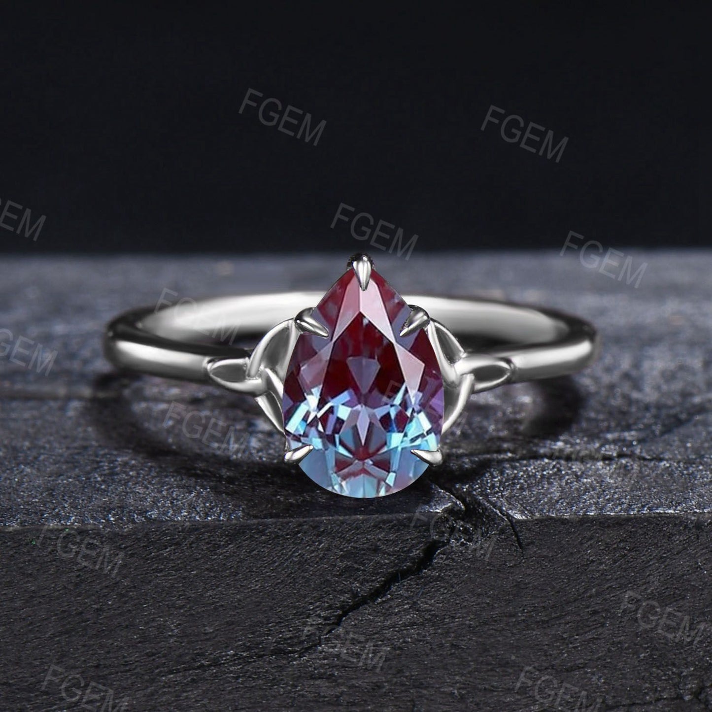 Unique Pear Alexandrite Ring Set Silver Celtic Alexandrite Wedding Ring Cluster Moissanite Trinity Knot Norse Viking Engagement Ring Gifts