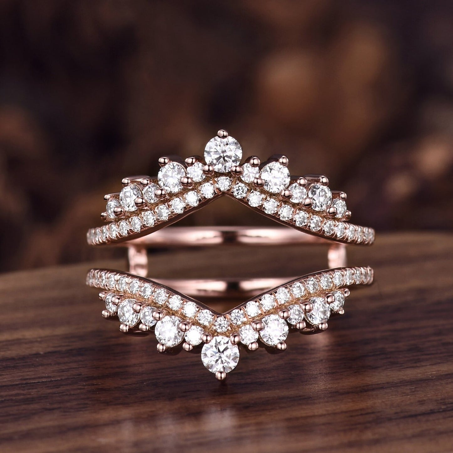 Vintage Black Onyx engagement ring set women rose gold Emerald cut engagement ring Unique Double curved stacking matching band Bridal Ring
