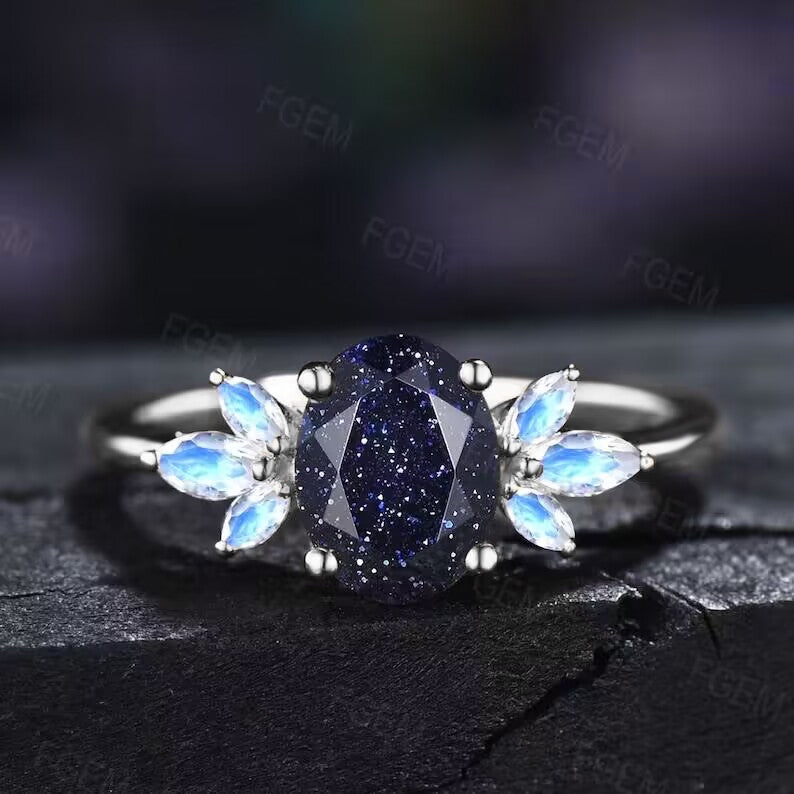 Blue Sandstone Engagement Ring Rose Gold Women | Marquise Moissanite H –  henryrocky.