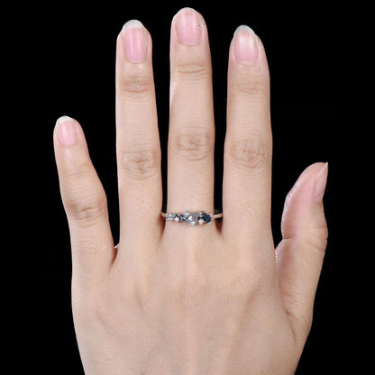 Unique Baguette Cut London Blue Topaz Wedding Band Women Minimalist Pear Aquamarine Opal Cluster Ring Delicate 14k Yellow Gold Bridal Gift