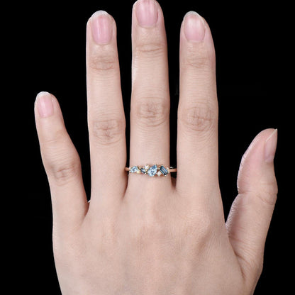Unique Baguette Cut London Blue Topaz Wedding Band Women Minimalist Pear Aquamarine Opal Cluster Ring Delicate 14k Yellow Gold Bridal Gift