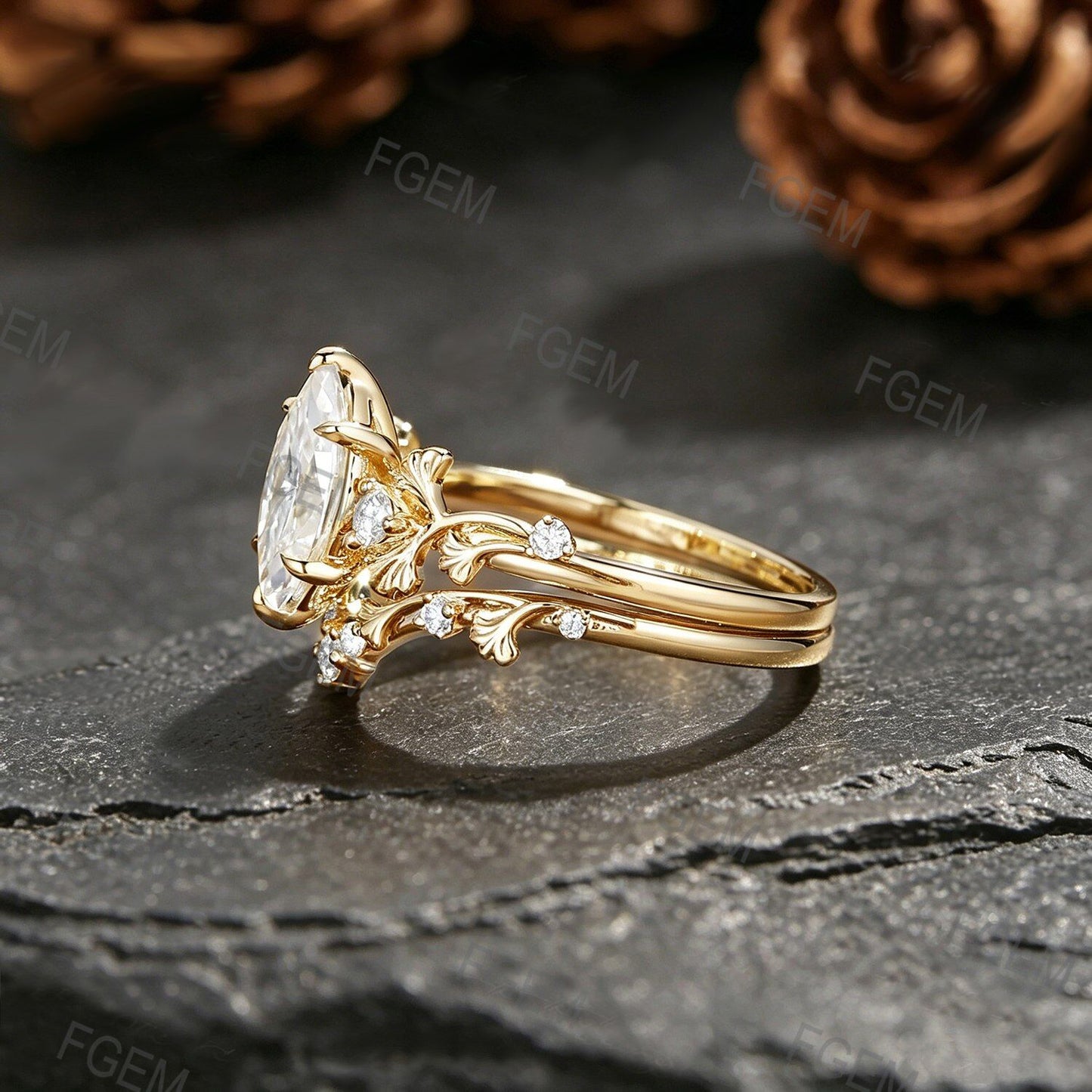 1CT Marquise Cut Moissanite Ginkgo Leaf Promise Ring Set Nature-Inspired Moissanite Engagement Ring For Women