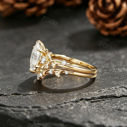 1CT Marquise Cut Moissanite Ginkgo Leaf Promise Ring Set Nature-Inspired Moissanite Engagement Ring For Women