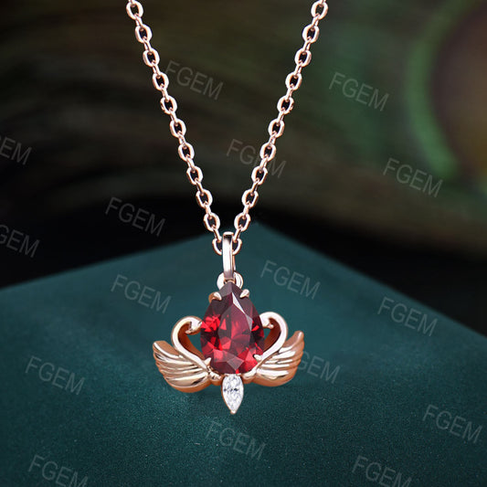 Teardrop Red Ruby Necklace Silver/Solid 14k/18k Solid Gold Vintage Personalized Swan Wedding Pendants Women Unique Anniversary Bridal Gifts