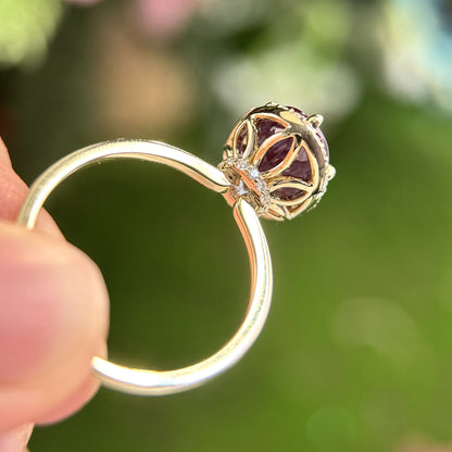 5ct-8x12mm Oval Cut Alexandrite Engagement Ring Double Halo With Hidden Halo High Tulip Setting Color Change Gemstone Ring 14k Rose Gold