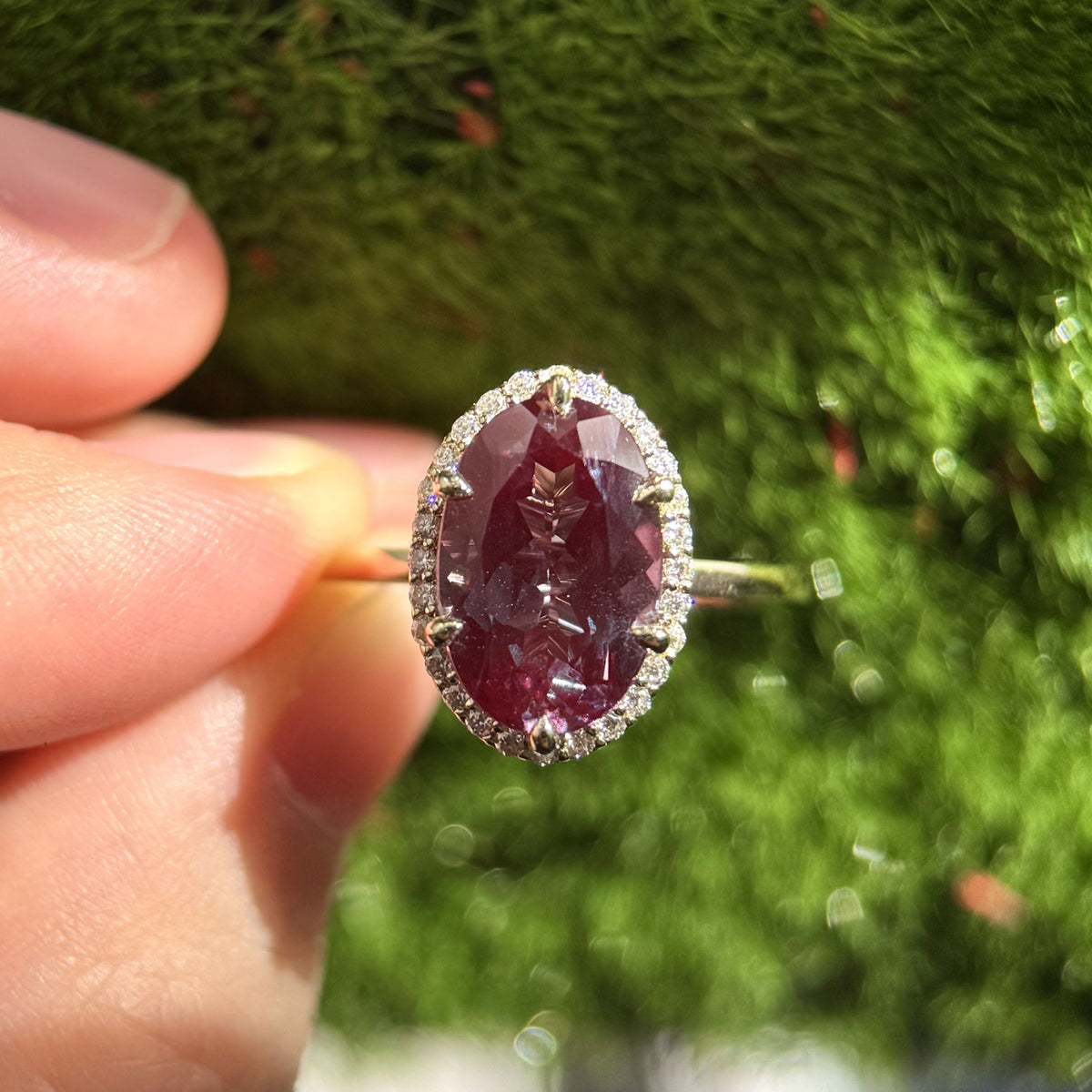 5ct-8x12mm Oval Cut Alexandrite Engagement Ring Double Halo With Hidden Halo High Tulip Setting Color Change Gemstone Ring 14k Rose Gold