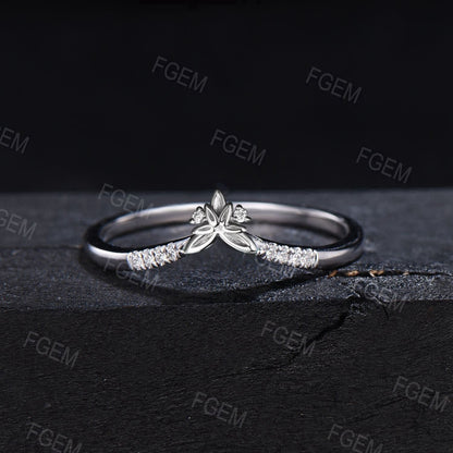 14k White Gold Moissanite Wedding Band Art Deco Trinity Knot Moissanite Matching Ring Curved Stacking band Minimalist Ring Anniversary Gift