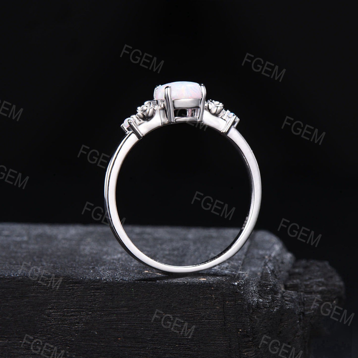 Cat Shaped Engagement Ring 1ct Round White Opal Wedding Ring Rose Flower Opal Moissanite Bridal Ring October Birthstone Jewelry Promise Gift