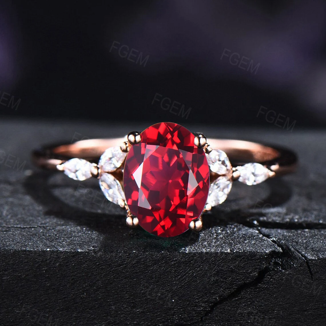 Sterling Silver Red Gemstone Jewelry 1.5ct Oval Red Ruby Engagement Ring Set Vintage Unique Anniversary/Birthday Gift July Birthstone Rings