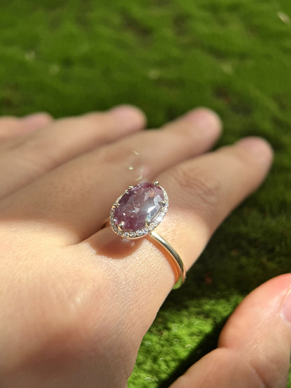 5ct-8x12mm Oval Cut Alexandrite Engagement Ring Double Halo With Hidden Halo High Tulip Setting Color Change Gemstone Ring 14k Rose Gold