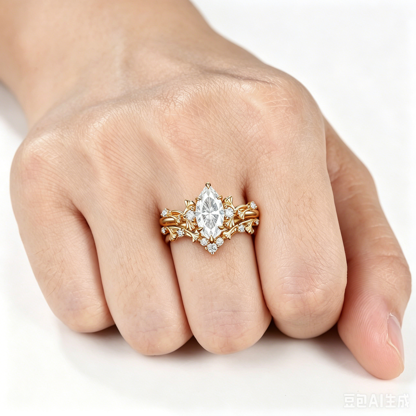 1CT Marquise Cut Moissanite Ginkgo Leaf Promise Ring Set Nature-Inspired Moissanite Engagement Ring For Women