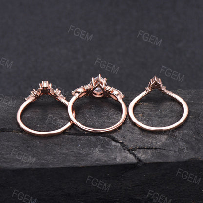 14k Rose Gold Teardrop Moissanite Engagement Ring Set Enhancer Guard Ring Double Curved Moissanite Wedding Ring