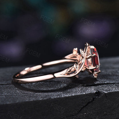 1ct Hexagon Cut Ruby Gemstone Jewelry 10K/14K/18K Rose Gold Twig Leaf Ruby Engagement Rings Anniversary Ring For Women July Birthstone Gift