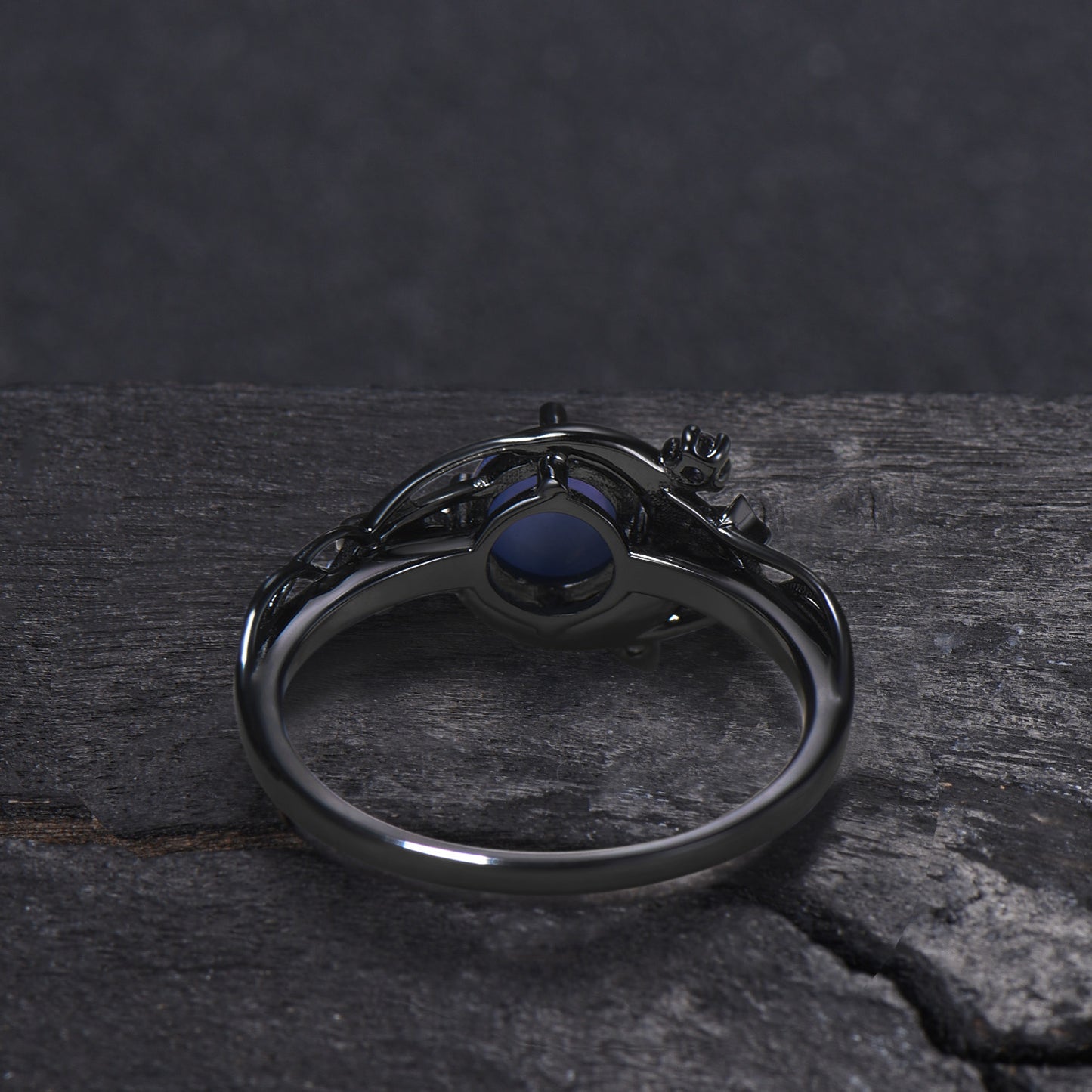 Celestial Crescent Moon Round Star Blue Sapphire Engagement Ring Star Cluster Design 14k White Gold Shooting Star Proposal Anniversary Gift