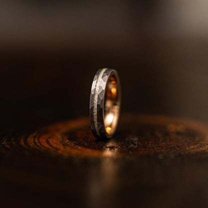 Hammered Opal Tungsten Wedding Band: Meteorite Whiskey Barrel Ring Never Fade Men Ring
