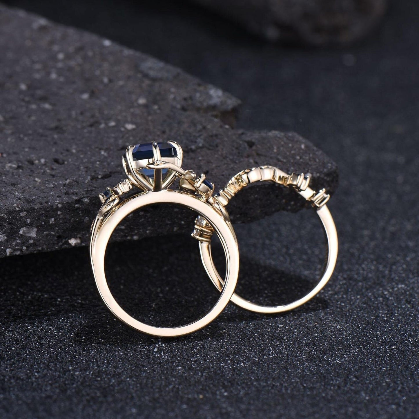 Leaf Nature Inspired Ring Unique Round Cut June Birthstone Alexandrite Engagement Ring Set Moissanite Moon Three Stone 2pcs Bridal Ring Set