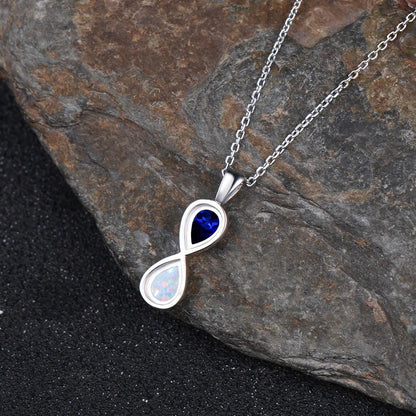 Unique Pear Cut Blue Sapphire Necklace Minimalist Teardrop Opal Necklace Art Deco Two Stone Pendant Toi et Moi Necklace