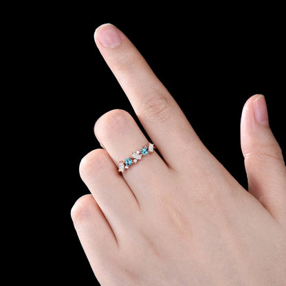 Vintage Opal Turquoise Wedding Band Unique Cluster Wedding Ring Antique October Birthstone December Birthstone Promise Birthday Jewelry Gift