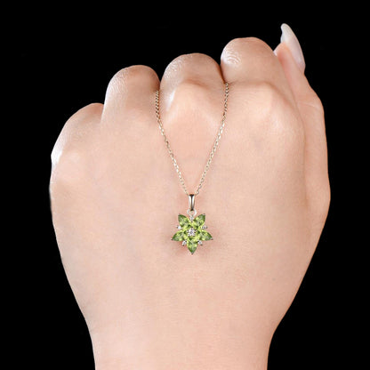 Unique Celestial Jewelry Star Necklace Minimalist Pear Cut Natural Peridot Necklace Art Deco 14k Yellow Gold August Birthstone Halo Pendant
