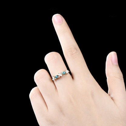 Vintage Opal Turquoise Wedding Band Unique Cluster Wedding Ring Antique October Birthstone December Birthstone Promise Birthday Jewelry Gift