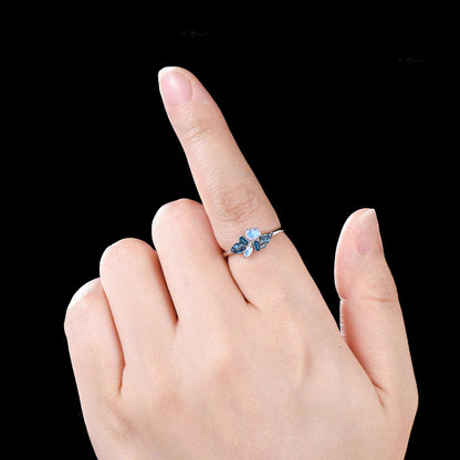 Delicate Natural London Blue Topaz Wedding Band Dainty Natural Moonstone Cluster Ring Minimalist 14k Rose Gold Engagement Gift For Women
