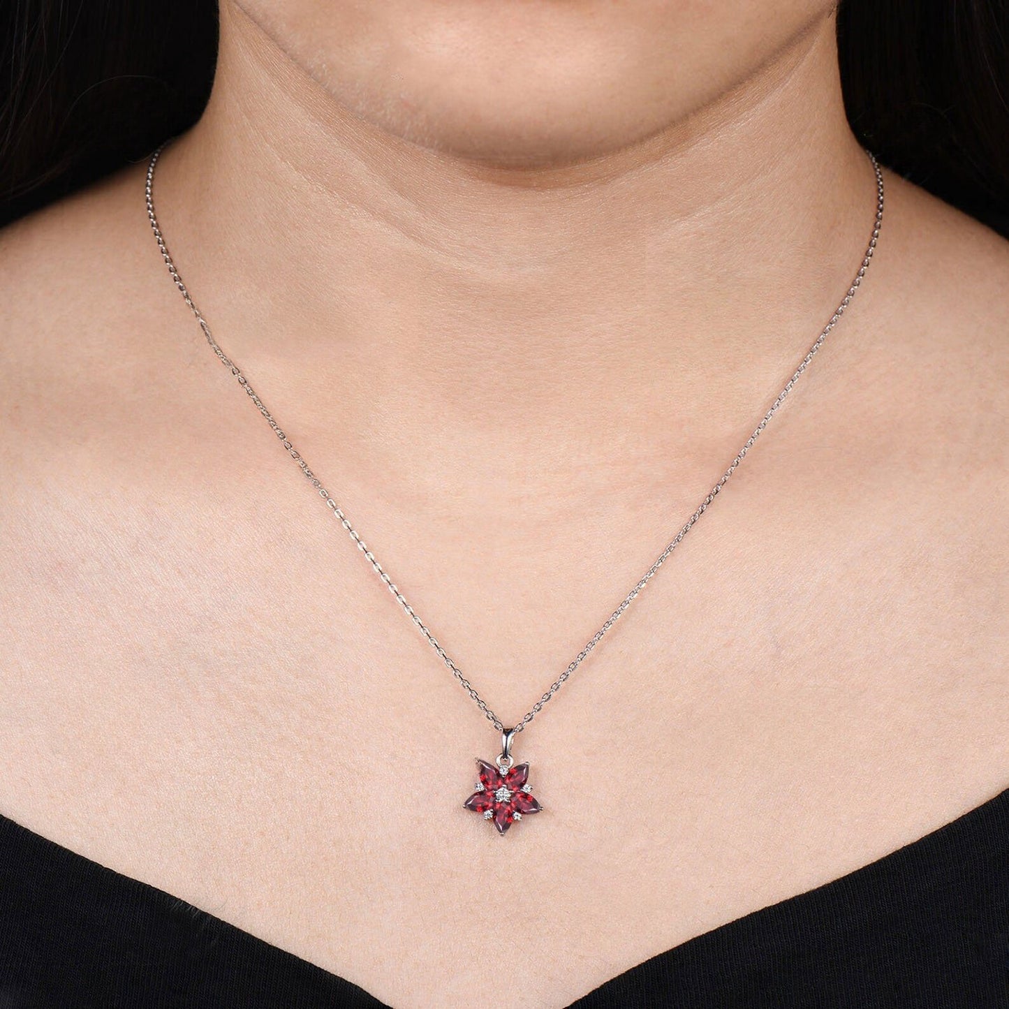 Vintage Pear Cut Ruby Necklace Unique Cherry Pendant July Birthstone Red Gemstone Ruby Pendant Minimalist 14k White Gold Anniversary Necklace